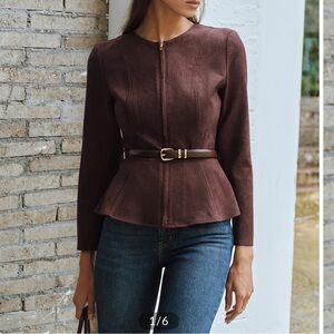 NWT Commense Belted Suede Effect Zipper Jacket